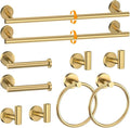 Brushed Gold Towel Bar Set 10 Pieces Round Bathroom Hardware Set Includes 23.6in Towel Bar Towel Ring Toilet Paper Holder Towel Hooks Stainless Steel Wall-Mounted Bathroom Towel Holder Set