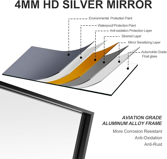 24x24 Inch Black Bathroom Mirror, Copper-Free Mirror, Aluminum Alloy Frame Vanity, Rectangle Wall Mounted Modern Mirror for Bedroom/Living Room/Porch Horizontal or Vertical