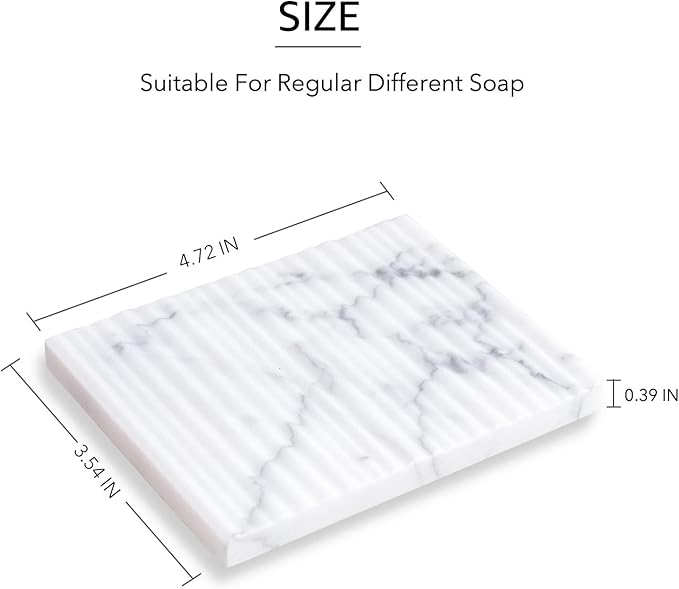 White Marble Soap Dish Holder Jewelry Ring Tray Sink Dish Sponge Holder for Bathroom Shower, and Kitchen