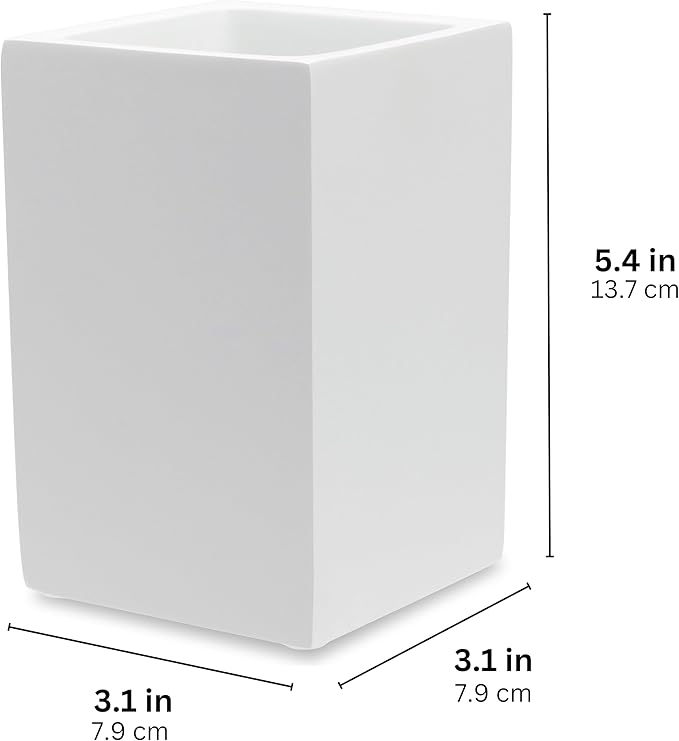 Matte White Toothbrush and Toothpaste Holder for Bathroom Vanity and Countertop, Square Organizer for Electric Toothbrushes, Floss, Razors, Cotton, and Mouthwash