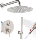 Airuida Shower Fixtures 2 Functions Shower Faucet Set Wall Mounted for Bathroom High Pressure Brass Handheld Shower with Rough-in Valve Round Rainfall 12 Inch Shower Head Brushed Nickel