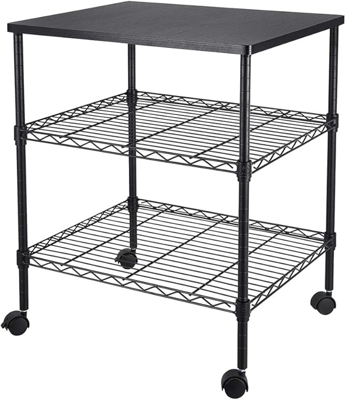 3 Tier Storage Racks Shelving, Heavy Steel Pantry Shelves, Adjustable Wire Shelving Rack with Desktop, Suitable for Garage, Kitchens, Bathroom, Offices, 22" W x 18" D x 26" H, Black