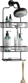 Zenna Home Rustproof Hanging Shower Caddy, Over the Shower Head Caddy with 2 Shelves and Built In Hooks, Aluminum Bathroom Hanging Organizer, Bronze
