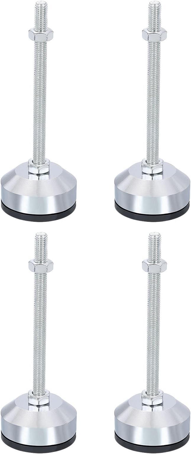 PATIKIL Furniture Leveling Feet 2" Dia Base M8 Thread, 4 Pcs Carbon Steel Adjustable Threaded Furniture Leveler Screw on Leg Levelers with Pads for Desk Chair Cabinet, Black