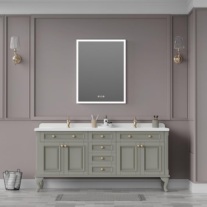 Recessed Medicine Cabinets for Bathroom with Mirror, Only Recessed Medicine Cabinet with Defogger, Dimmer, Outlets & USB, Three Doors, 20"x 26"