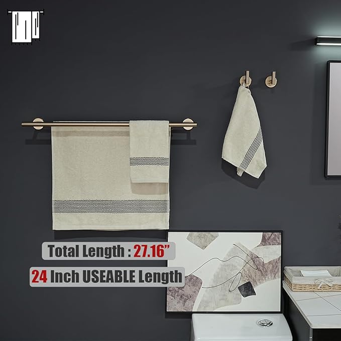 JQK Bathroom Hardware Set, 5-Piece Bath Accessories Set Champagne Bronze Wall Mount Includes 24 in Towel Bar, 9 in HT Bar, TP Holder, Towel Hook x 2, BAS105-CB