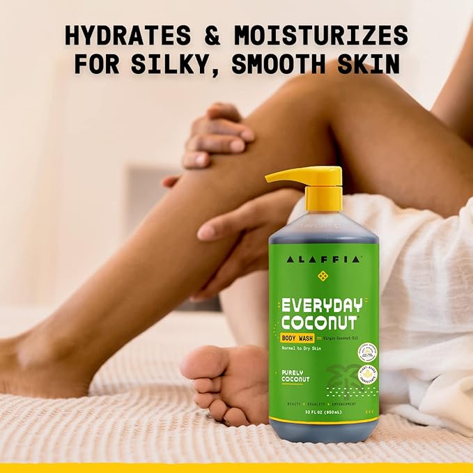 Alaffia Body Wash, Everyday Coconut – Moisturizing Soap with Nourishing Coffee Berry Extract & Coconut Water, Vegan & Cruelty-Free, 32 Oz