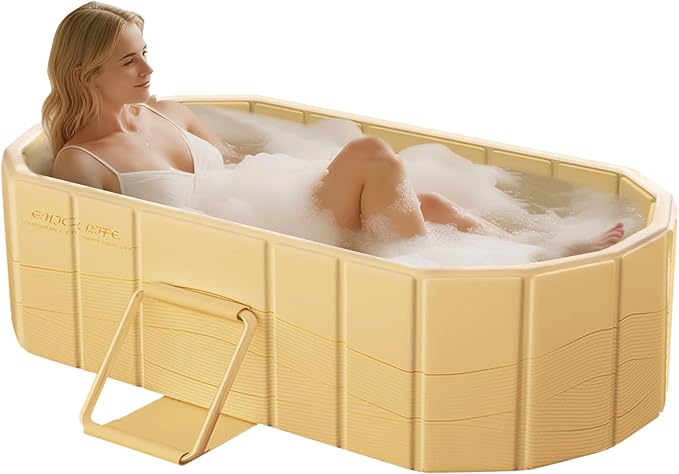 Portable Foldable Bathtub, Freestanding Bathtub No Installation, Bathroom SPA Soaking Bath Tub, Shower Stall Collapsible Hot & Ice Bath for Indoor Outdoor (Beige, ‎47.2"L x 21.6"W x 19.6"H)