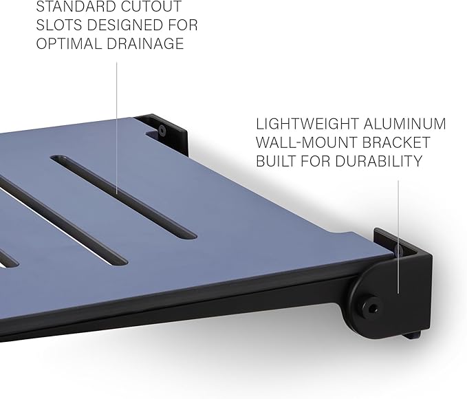 18 inch Silhouette Slimline Folding Wall Mount Shower Bench Seat, Navy Seat with Matte Black Frame