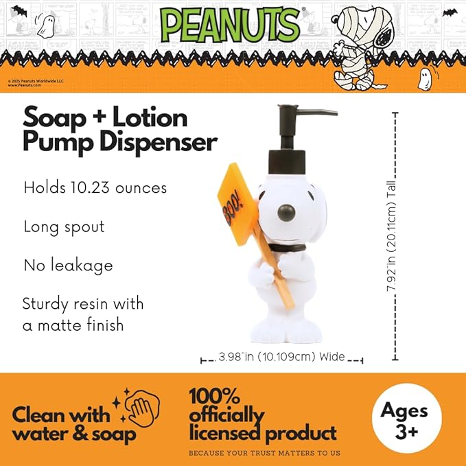 Peanuts Snoopy Soap/Lotion/Hand Sanitizer Resin Pump Dispenser, 10.23 Ounces, (Officially Licensed Product) by Franco Collectibles