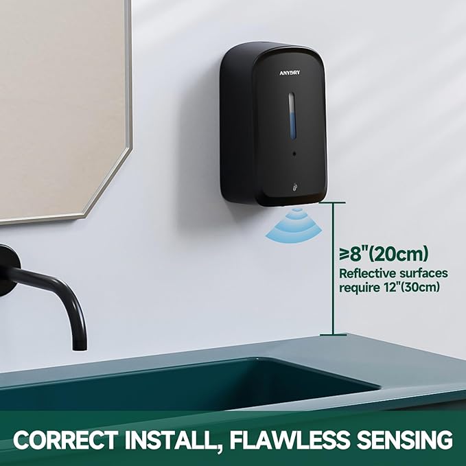 Commercial Automatic Soap Dispenser Large 34oz/1000ml Capacity Wall-Mounted Touchless Liquid Dispenser for High-Traffic Restrooms, Offices, Hospitals Model AD1220S Black