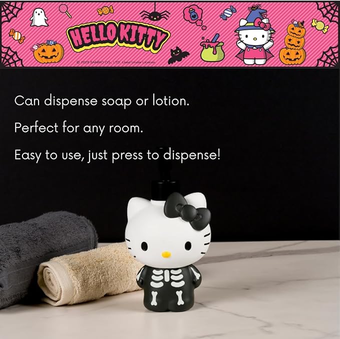 Hello Kitty Glow in The Dark Skeleton Soap/Lotion/Hand Sanitizer Resin Pump Dispenser, 14.11 Ounces, (Officially Licensed Product) by Franco Collectibles