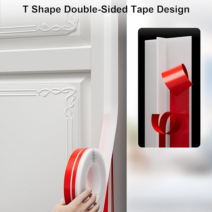 T-Shaped Door Draft Stopper, 1.97 in x 10 Ft Silicone Seal Strip for Windows Gaps, Weather Stripping Seal Strip Shower Sweep, White