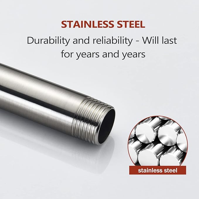 Celling Mounted Extention Stainless Steel High Density Thickened Thread Shower Arm and Shower Arm Flange for U4999-SS 10-inch, Brilliance Stainless