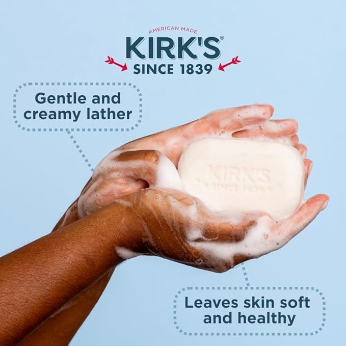 Kirk's Castile Bar Soap for Men, Women & Children - Made with Premium Coconut Oil, Sensitive Skin Formula, Vegan, Non GMO, Lavender & Vanilla, 4 oz. Bars 6 Pack