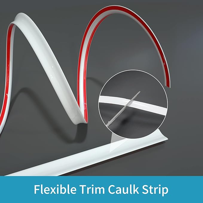 NeatiEase Flexible Trim Caulk Strip, Peel and Stick Trim for Molding, Tile Edge, Ceiling, Wall Corner, Baseboard, Floor(White)