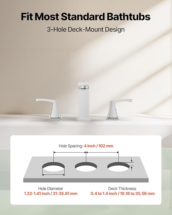 VEVOR Roman Tub Faucet, 3 Hole Waterfall Bathtub Faucet, Bath Tubs Faucets Set with 2 Handles, Roman Tub Faucets Deck Mount for Pet Washing, Baby Care, Adult Bathing, Silver, Right-Angle Tub Faucet