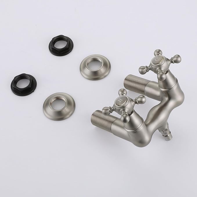 SUMERAIN Vintage Tub Faucet Wall Mount Tub Filler 3-3/8-Inch Center Two Cross Handles Brushed Nickel