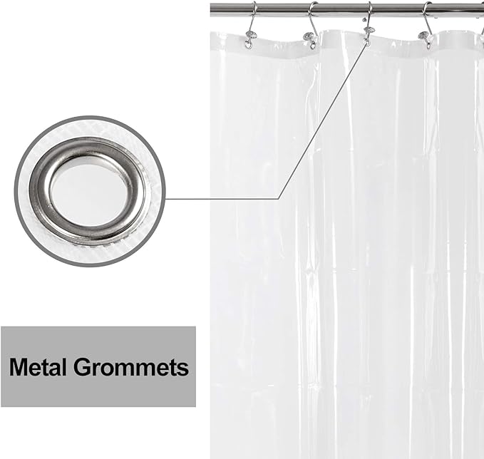 Barossa Design Shower Curtain Liner with 6 Magnets - Clear Plastic Shower Curtain Liner, See Through Vinyl Bath Curtain with Metal Grommets for Bathroom - Clear, 70x72