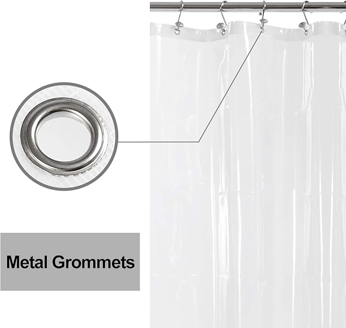 Barossa Design Clear Shower Curtain Liner 82 Width by 74 Height with Free Hooks - 6 Bottom Magnets, Waterproof PEVA, 12 Metal Grommets Curtain PEVA, 82x74