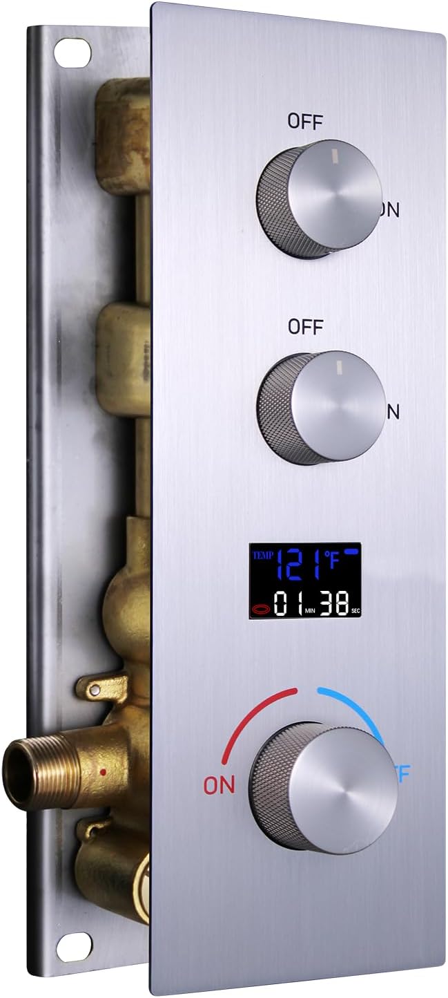 AYIVG Shower Diverter Valve Wall Mount 2 Function Solid Brass Pressure Balance Diverter Valve Rough-in Shower Mixer Valve Digital Display Shower Valve Diverter Can Run Simultaneously Brushed Nickel