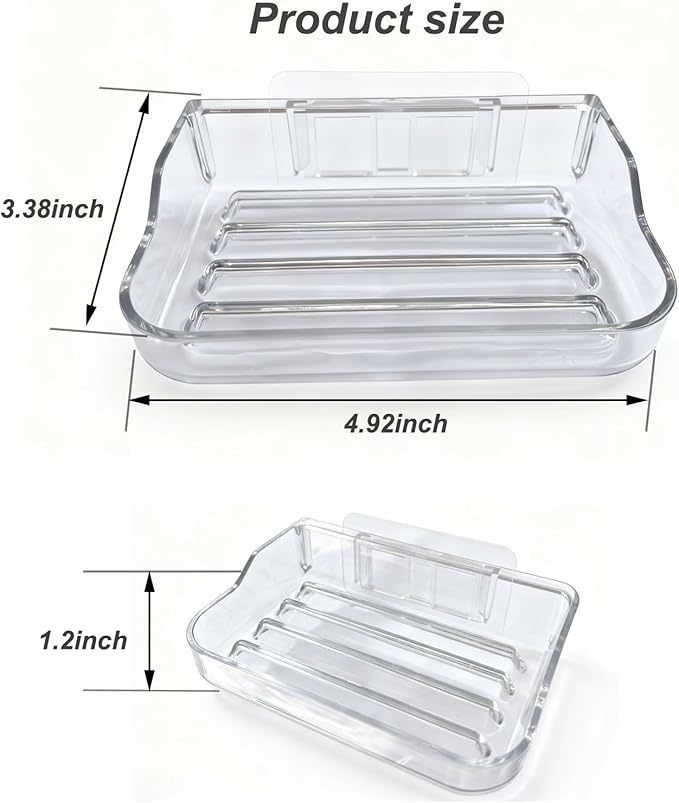 Soap Bar Holder for Shower Wall Mounted, Soap Dish Container Saver Strong Adhesive No Drilling for Bathroom Kitchen Sink, Clear