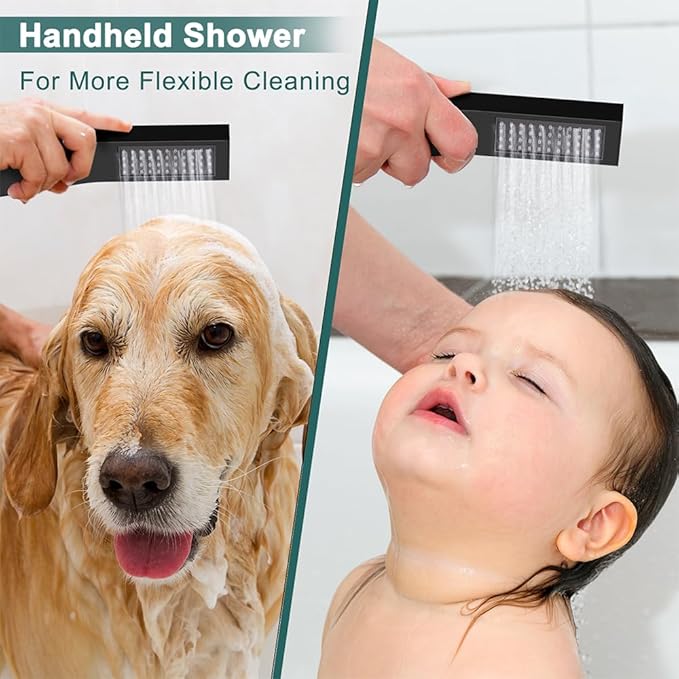 Shower Faucet Set Matte Black Shower System, Starbath 12" Rain Shower Head and Handheld Spray Shower Set Complete Ceiling Mounted,2 Way Pressure Balance Shower Valve and Trim Kit Included