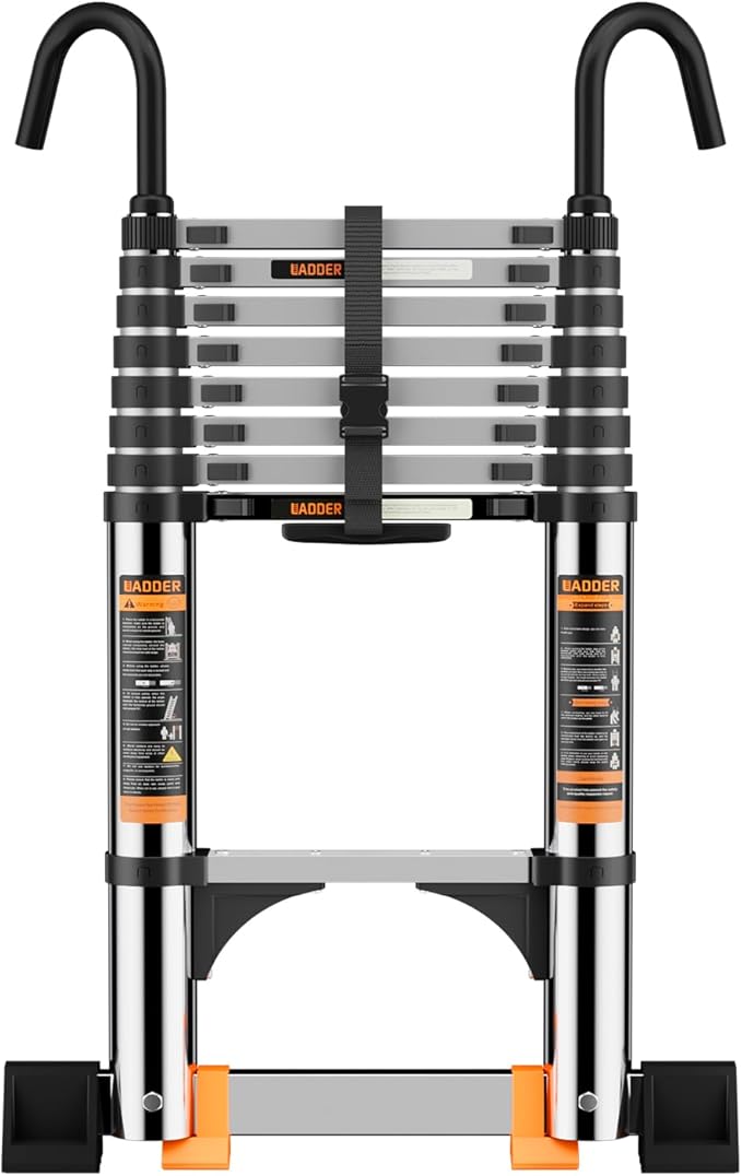Telescoping Ladder,with Stable Hook and stabilizer barand,13.5FT Extension Ladder, Heavy Duty 330lbs Max Capacity, Multi-Purpose Collapsible Ladder for RV or Outdoor Work (4.1M/13.5FT)
