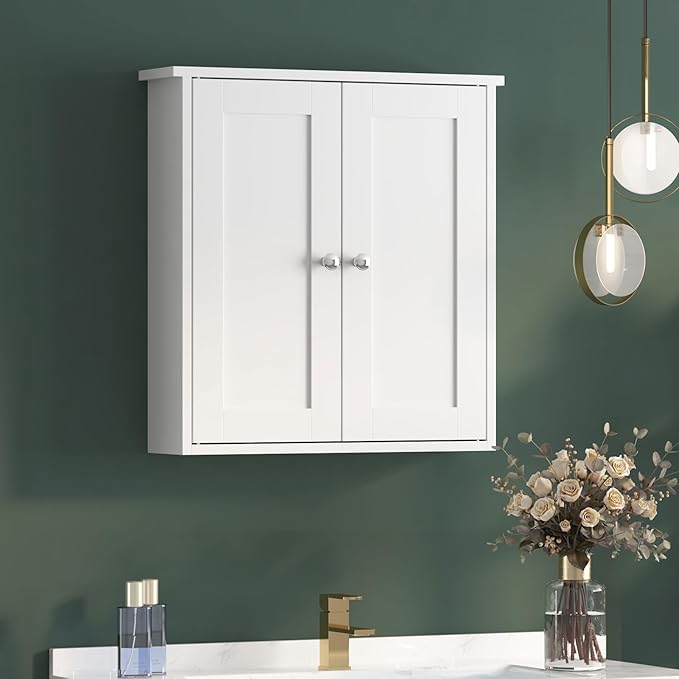 22x23 Bathroom Wall Cabinet,Medicine Cabinet for Bathroom Cabinet Wall Mounted,Over The Toilet Storage Cabinet with 2 Door,Surface Mount Medicine Cabinet for Laundry Room/Restroom,White