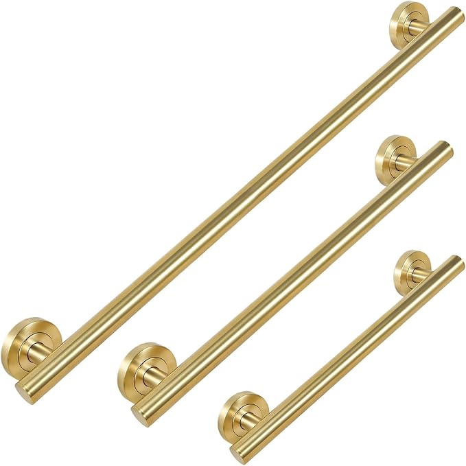 Lava Odoro Shower Grab Bar, Modern Set Stainless Steel Handicap Grab Bar for Bathtubs and Showers, Shower Safety Bar for Seniors Disabled, ADA-Compliant (Brushed Gold, 3 Pack 18", 24'', 36")