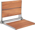 Teak Shower Seat - Contour Wood / Folding Wall Mount Bench for Inside Shower / ADA Safety Assist / 304 Stainless Steel / Polished Chrome / 18" x 16"