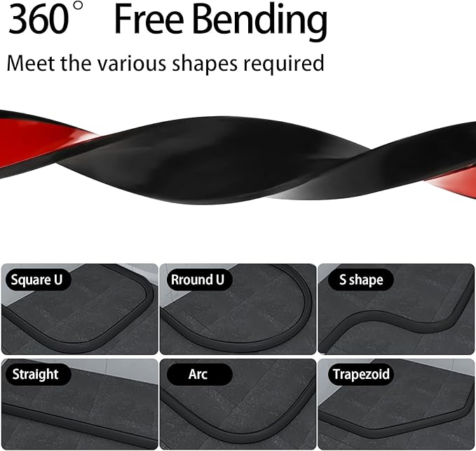 New Collapsible Shower Threshold Water Dam, Self Adhesive Silicone Waterproof Barrier Bathroom and Kitchen Water Strip Dam Shower Guard for Dry And Wet Separation Caulk Seal Strip Edge Trim(Black)