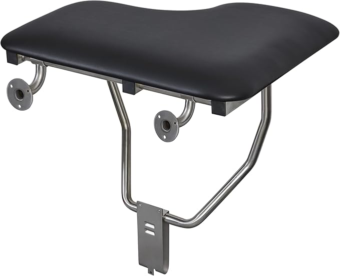 28" x 22.5" Black Padded Cushion Wall Mount Folding Right-Handed Transfer Bench Shower Seat, ADA Compliant