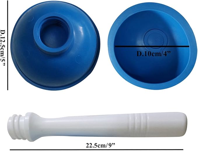 Coralpearl Drain Plunger, Small Hand Force Plumber Helper, Little 4 inch Cup Clog Remover, Tiny Rubber Unclogger in 9" Short Handle for Kitchen Sink, Bathroom Toilet, Shower Bath Tub (Blue)