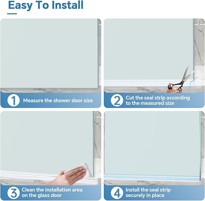 Shower Door Bottom Seal Strip, 2PCS Seal Strip, Clear PVC, 36" Length, Fits 10mm Thick Glass, Prevents Leaks, Easy Installation, No Adhesive Required (Clear, 39in for 3/8"(10mm) Door)