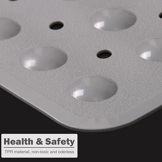 Mrcrypos Corner Shower Mats 21 x 21 Inches Bath Mat with Suction Cups and Drain Holes, Quick Dry Anti Slip Bathmat Machine Washable Shower Stall Mats for Bathroom, Gray