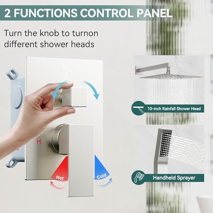 Shower Faucet Set Brushed Nickel Shower System, Starbath 10 Inch Rain Shower Head and Handheld Spray Shower Set Complete Wall Mounted,2 Way Pressure Balance Shower Valve and Trim Kit Included