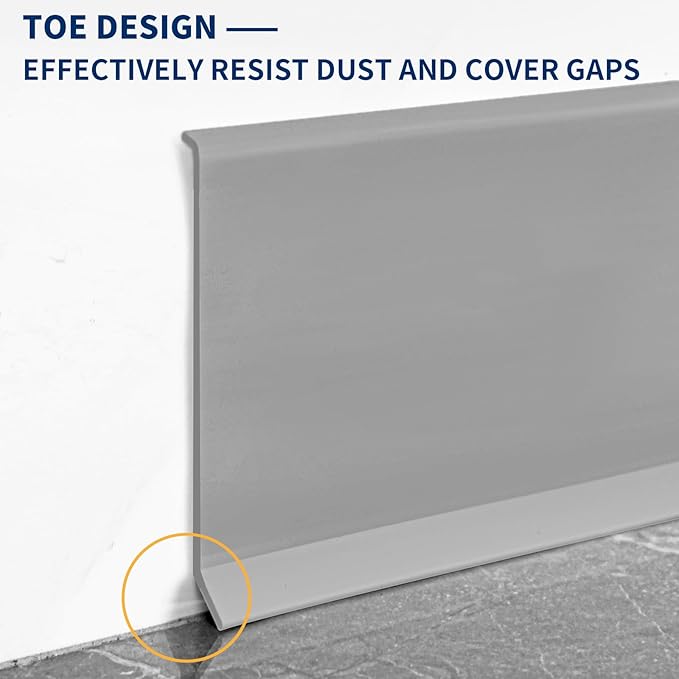 Flexible Baseboard Molding Trim 6 Inch Self-Adhesive Vinyl Wall Base Peel and Stick Cove Base Rubber Wall Baseboard Moulding Trim (60Ft, Gray)