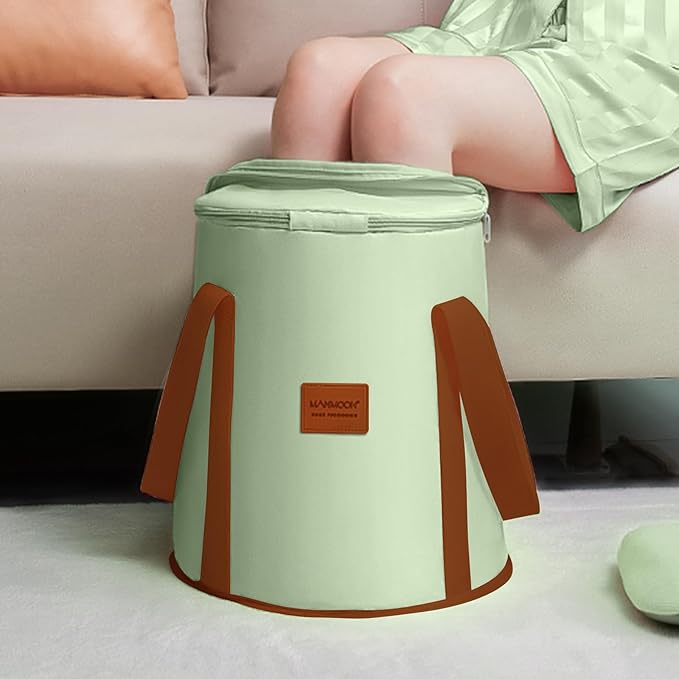 25L Collapsible Bucket Foot Bath Basin， Multifunctional Portable Foot Bath Tub Bag with Handles,Travel Outdoor Camping Portable Foot Soaking Spa Bucket (Green)