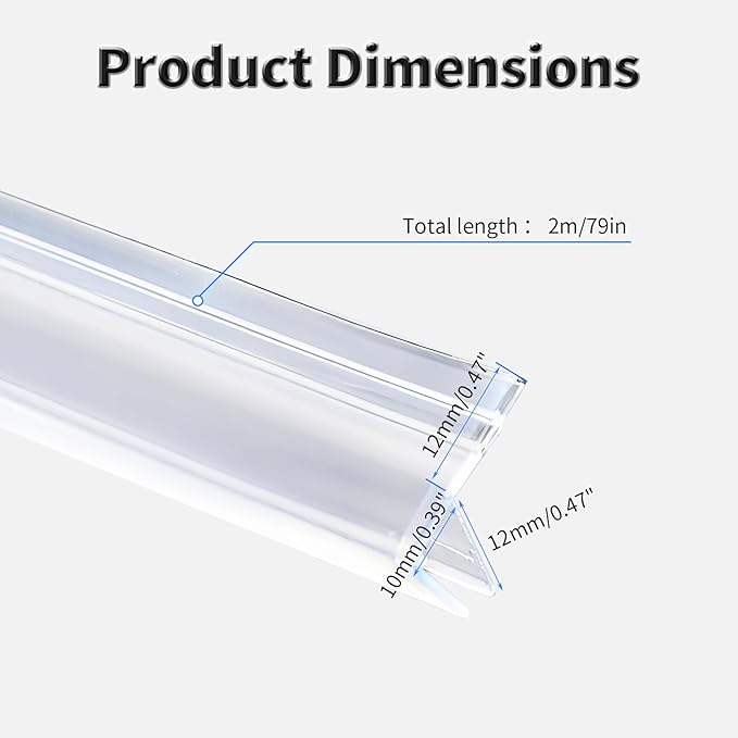 Shower Door Side Seal Strip,79 Inch F-Type Frameless Shower Door Seal, F-Type Shower Door Sweep for 3/8"(10mm) Thick Glass