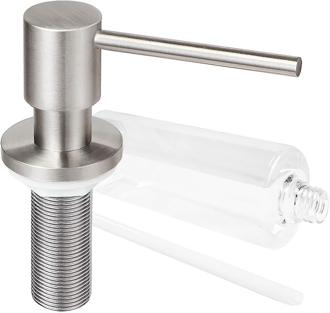 Deck Mounted Brass Kitchen Sink Soap Dispenser or Lotion Dispenser with 17OZ Above The Sink Refillable Bottle(Brushed Nickel)