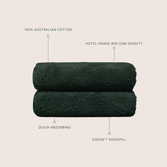 Italic Ultraplush 100% Australian Cotton Washcloths - Set of 2 Luxury Plush Face Wash Cloths, Soft and Absorbent 800 GSM for Bathroom, Spa, Gym, Face and Body (Deep Forest)