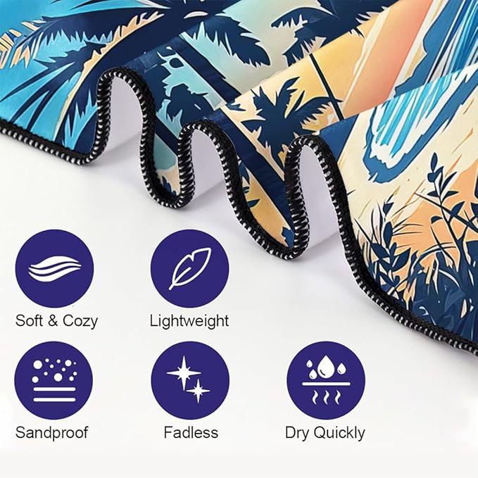 Quick-Dry Coconut Beach Towel 36"x72" Sand-Free Soft Microfiber with Palm Tree Pattern