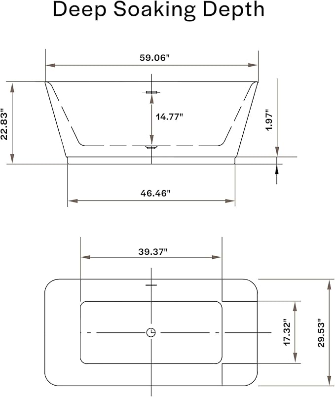 Empava 59" Freestanding Bathtub, Acrylic Deep Soaking Tub, Modern Stand Alone Tub with Anti-Slip Surface, Adjustable Feet & Drain Overflow Included, White, cUPC Certified