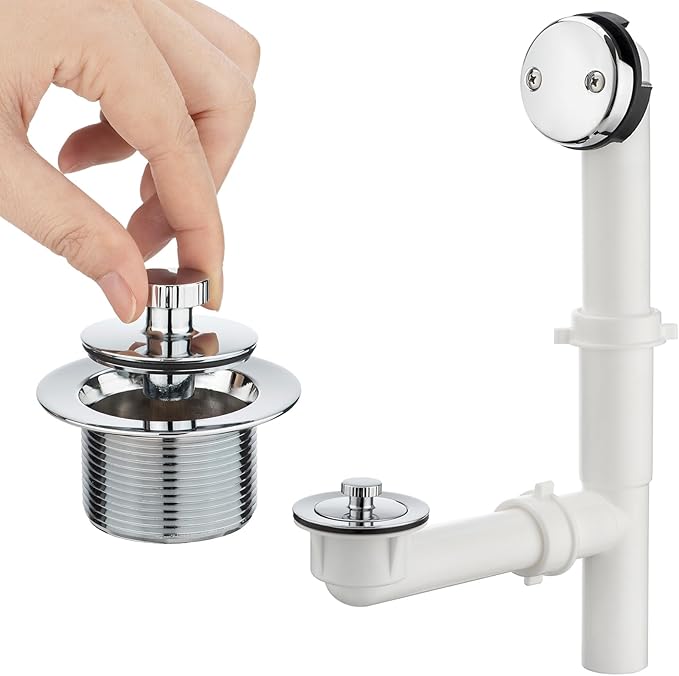 (1 Pack) Yariwiz 1-1/2" Polished Chrome Bathtub Tub Drain Kit Bath Waste Overflow Drain Tube Assembly with Universal Lift & Turn Bathtub Drain and Overflow Faceplate Polished Chrome
