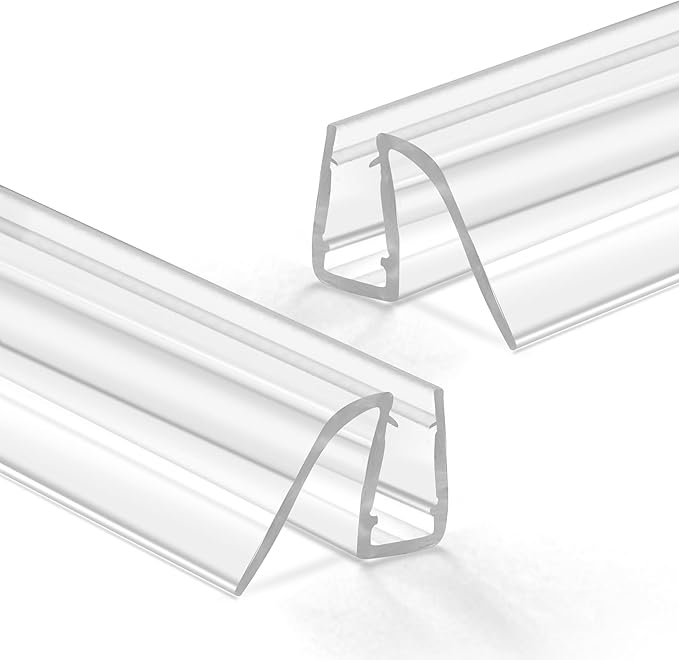Bathroom Shower Glass Door Bottom Seal Strip, 2PCS 36 Inch Long Clear PVC Seal Strips for 1/4"(6mm) Thick Framless Glass Door Panel