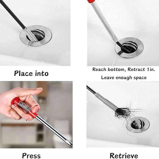 Drain Snake for Hair Clogs, 116 Inch Snake Drain Hair Removal Too, Plumbing Auger Tool with Hook for Tub Pipes