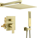SHAMANDA Brass Rainfall Shower System, Luxuly Bathroom Shower Faucet Combo Set Brushed Champaign Gold(Including Rough-In Valve Body and Trim), L7001-3