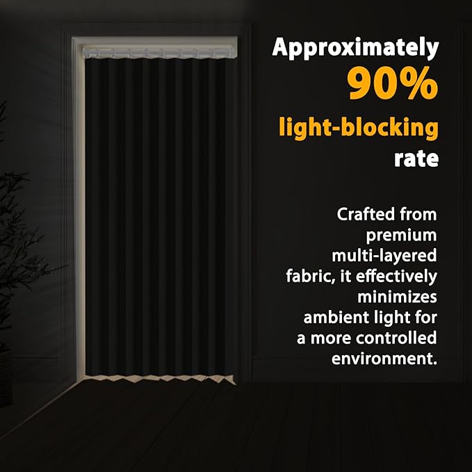 Accordion Door Curtain Set - 100% Blackout, with Curtain Rod Included, for Bedroom Privacy Protection (Black-53 W x 78" L+Rod)