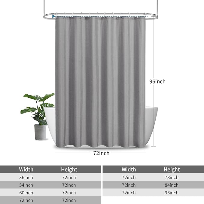 2-in-1 Waterproof Extra Long Fabric Shower Curtain or Liner,Linen Textured,96 Inch Breathable TPU & Washable Bathroom Shower Curtain Set with 12 Plastic Hooks,Modern,72"x96" Grey